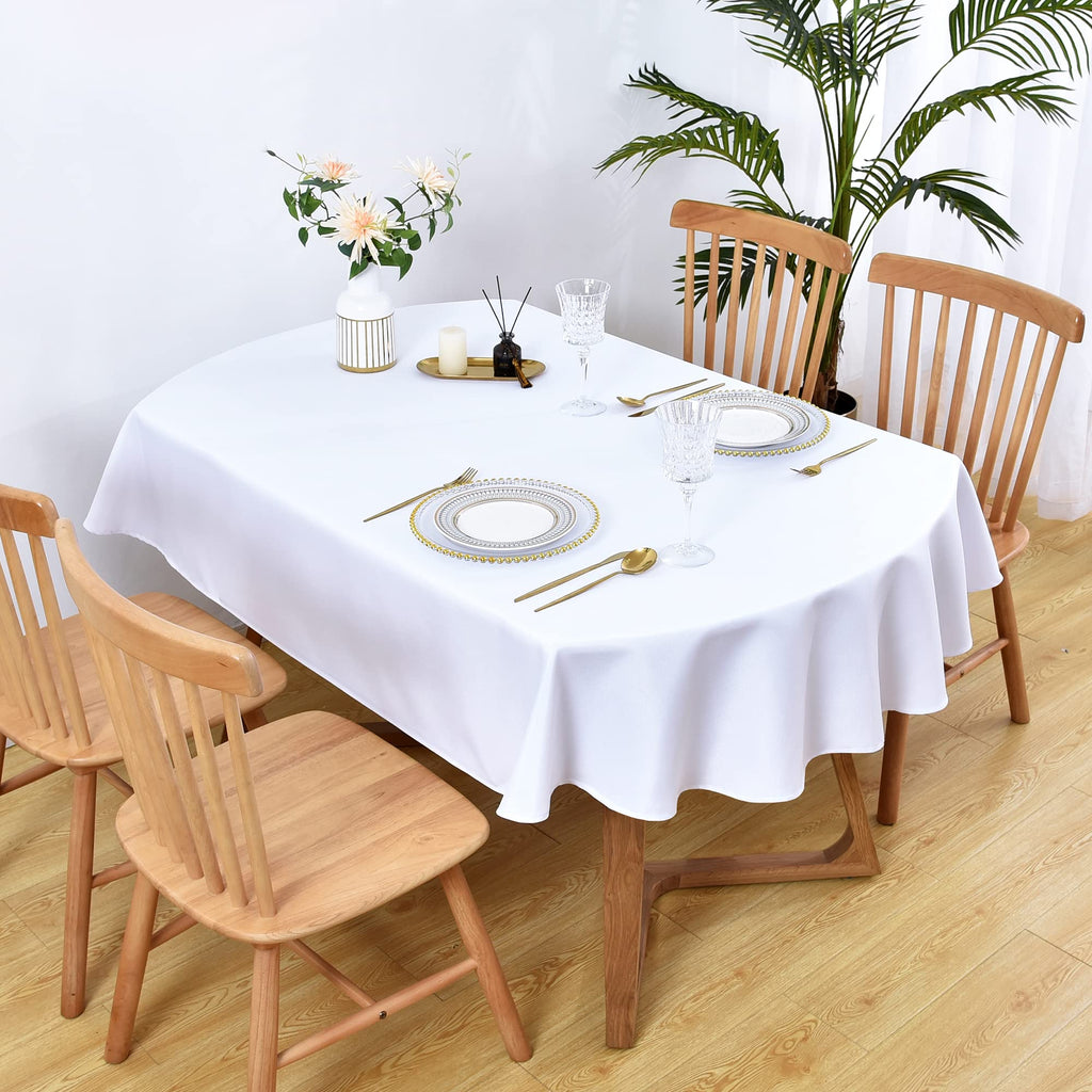 Oval Tablecloth 60 x 84 Inch Washable Fabric Table Cloth Solid White Table Cover for Dining Wedding Party Banquet