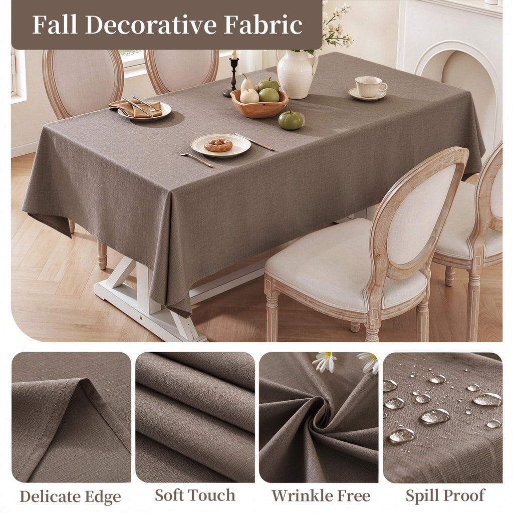Table Cloth Rectangle Linen Waterproof Textured Coffee Tablecloth, Washable Wrinkle Free Spill Proof Fabric