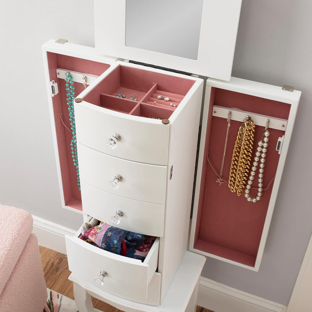 Furniture Jewelry Armoire, White, 13"x 9.375"x 35.5"