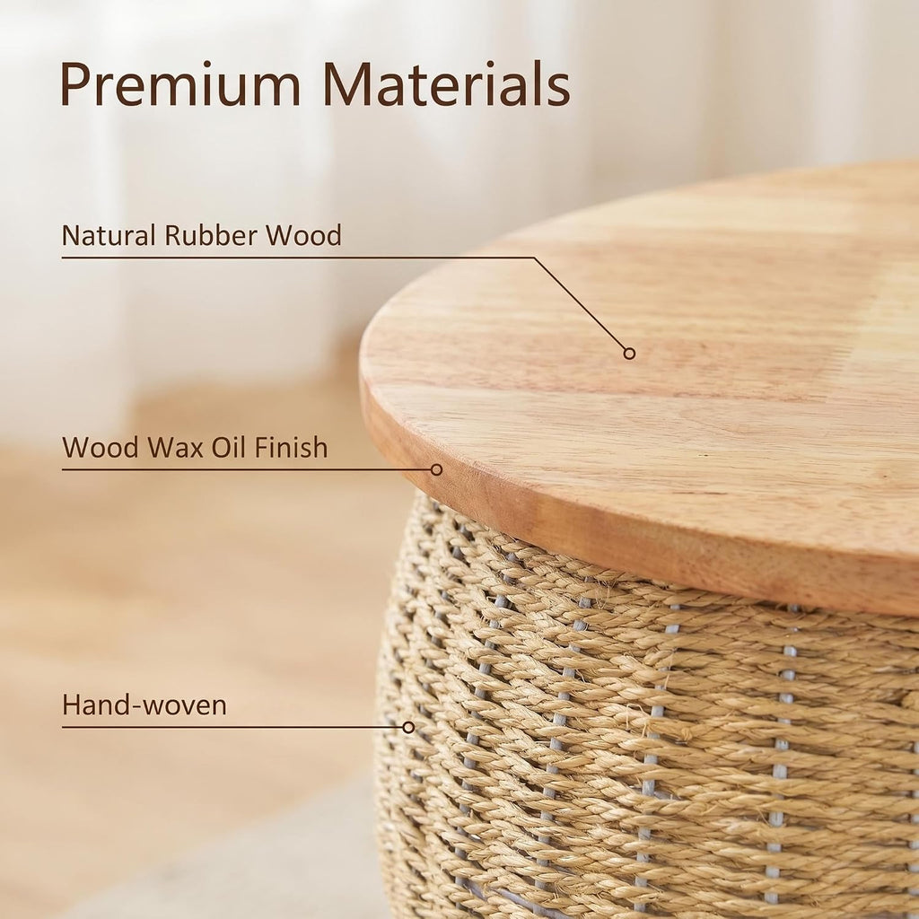 16" Wide Elevated Enclosed Handwoven Basket Cat Bed with Natural Solid Wood Base, Rattan Wicker Cat Cave Hideaway