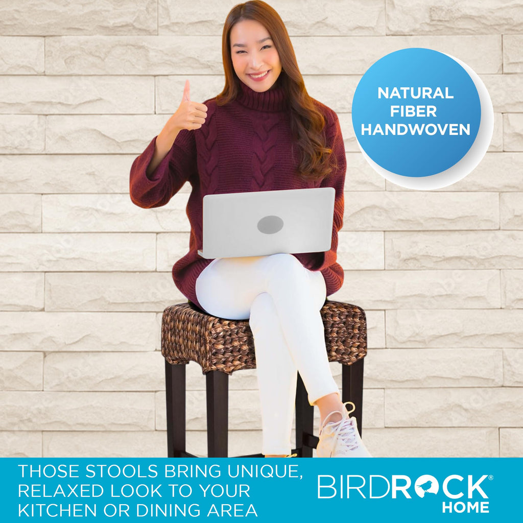 Kitchen Bar Stool with Backless Woven Seat, Espresso, 24.5"