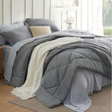 Queen Comforter Set - 7 Pieces Reversible Grey Bedding, GentleSoft Queen Bed Set Gift for Family