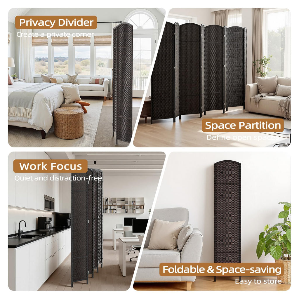 Room Divider Panel, 8 Panel Partition Room Dividers, Dark Mocha