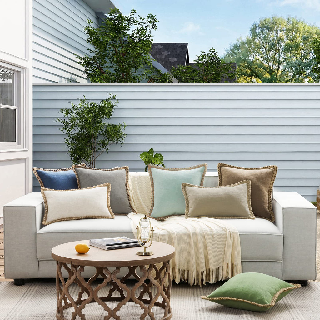 Pack of 2 Farmhouse Modern Fall Decorative Solid Throw Pillow Cover Burlap Linen Trimmed Tailored Edges Outdoor