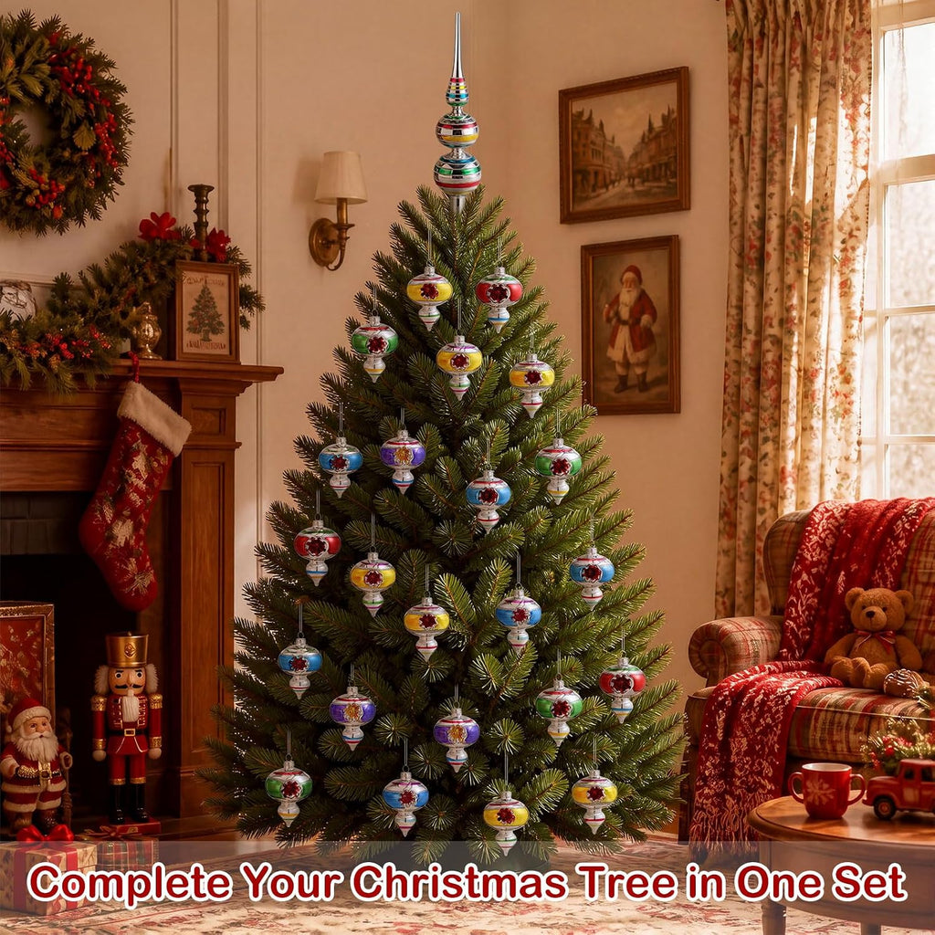 Retro Christmas Glass Treetop Ornament, Finial, Bright Color - Set of 10