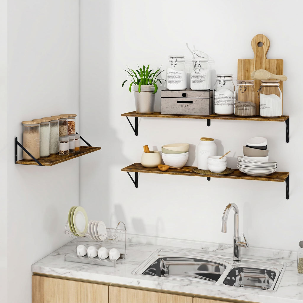Deep Floating Shelves for Wall, 48W x 8D Wood Wall Shelves Set of 2, Wide Floating Bookshelf and Decor Storage, with