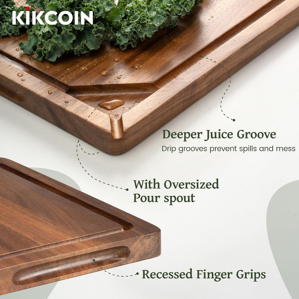 Acacia Wood Cutting Board Set of 3, Wooden Cutting Boards with Deep Juice Grooves, Butcher Block Wooden Chopping