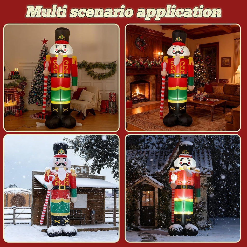 12FT Inflatables Nutcracker Soldier, Christmas Outdoor Decorations with Bulit-in LED Lights & Sandbags for Weight