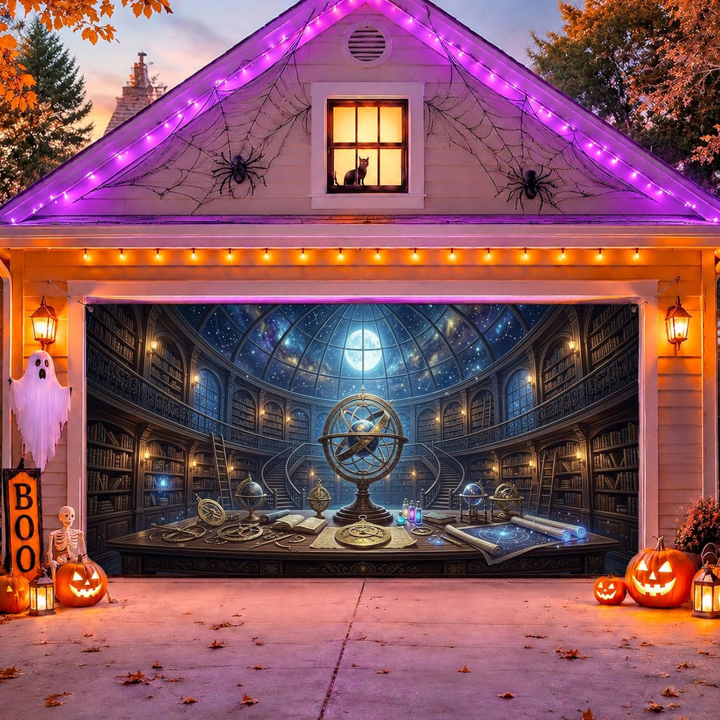 Mystical Library Celestial Armillary Sphere Garage Door Cover 157x71 Inch