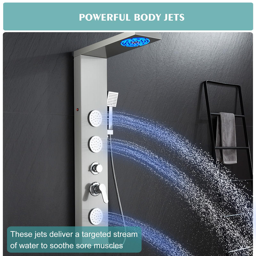 LED Shower Panel - Full Body Shower Tower Brushed