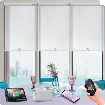 Motorized Light Filtering Solar Roller Shades, 5% Openness White
