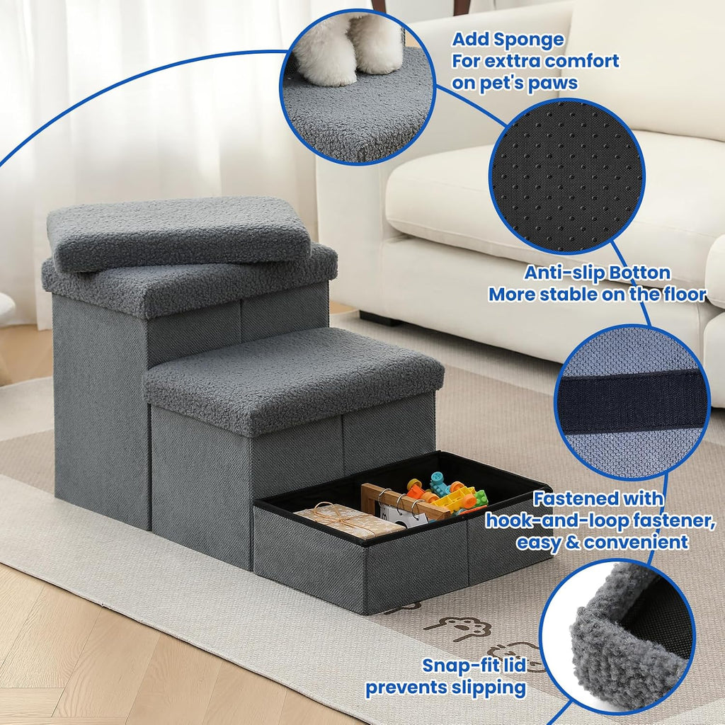 Wider Dog Steps for Bed, Foldable Dog Stairs for Small Large Dogs