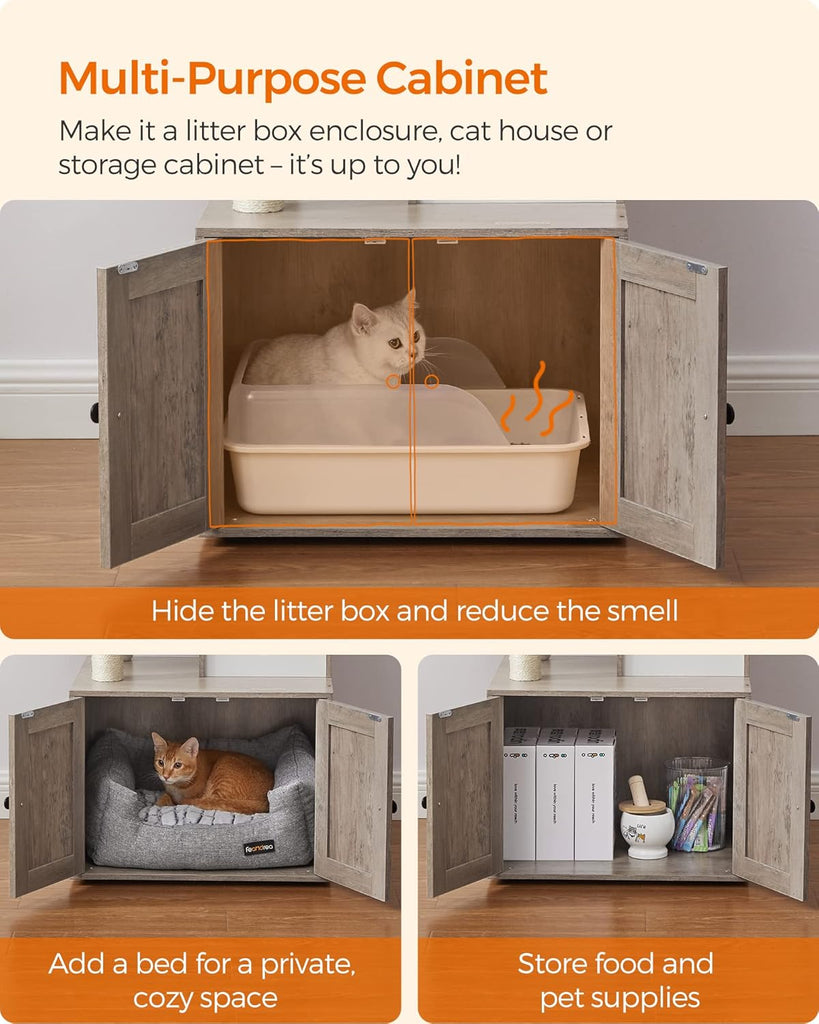 Cat Tree with Litter Box Enclosure, 59-Inch, 2-in-1 Condo