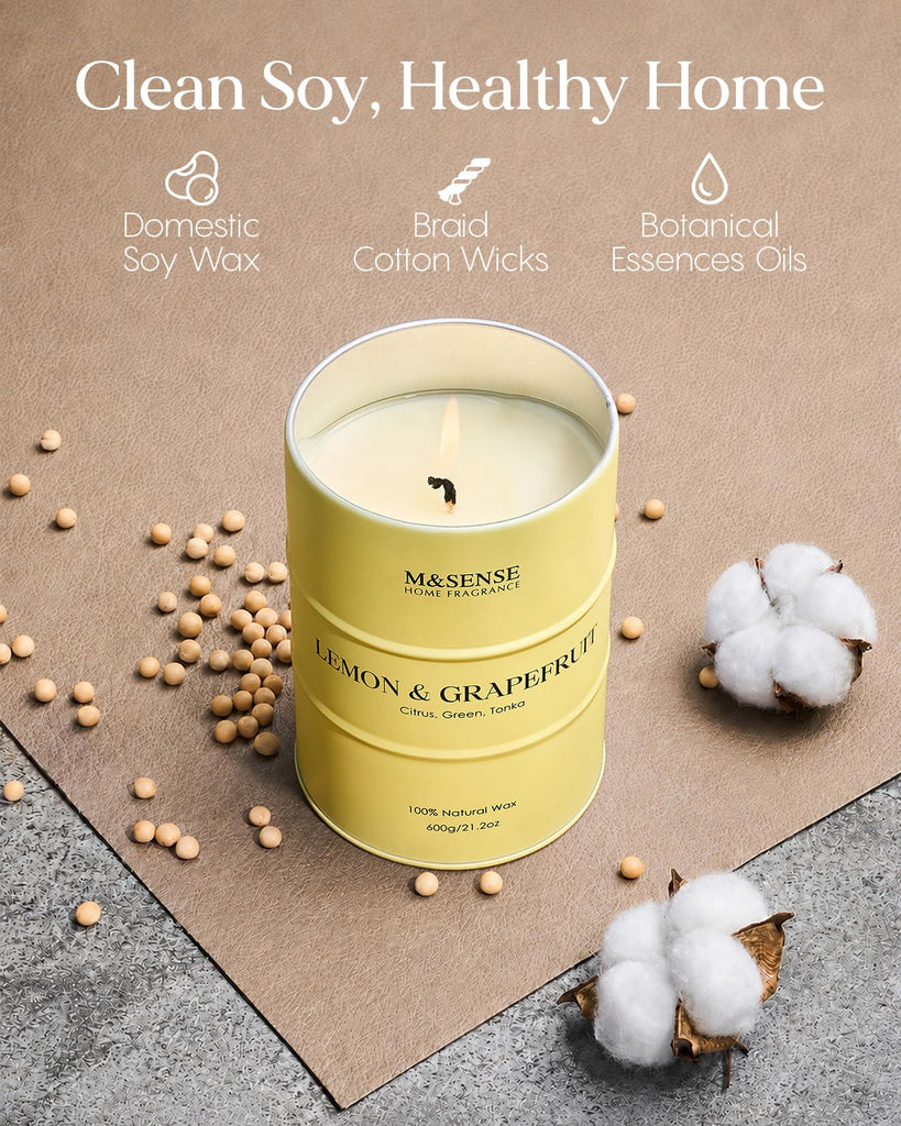Lemon Candle Large Scented. 21.2 oz Soy Wax