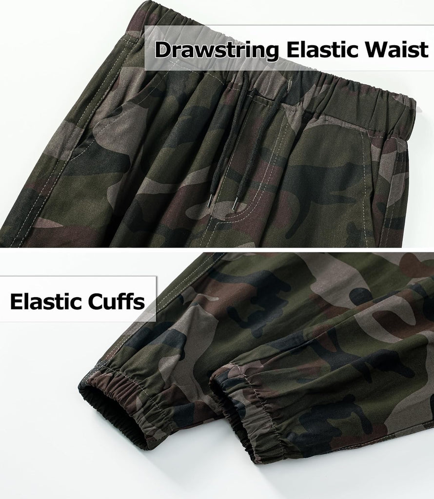 Boys Cargo Pants Cotton Elastic Waist Casual Jogger