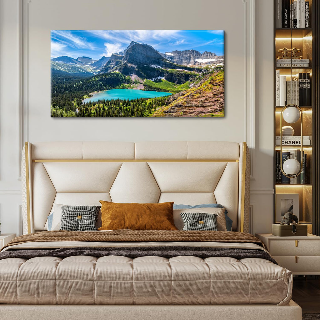 Mountain Canvas Wall Art Teal Saint Mary Lake Landscape Wall Decor Glacier National Park Canvas Poster Modern Nature