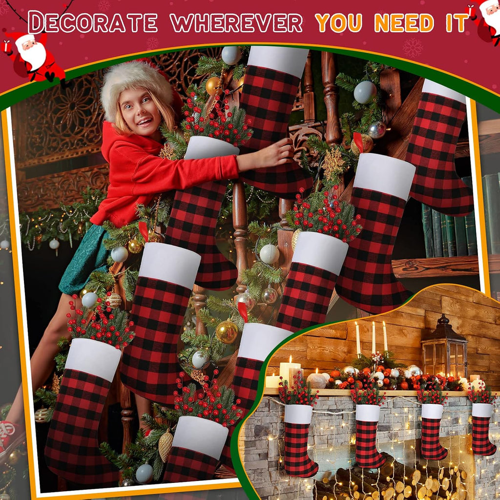 30 Pcs 18 Inch Christmas Stockings Bulk, Buffalo Plaid Stockings