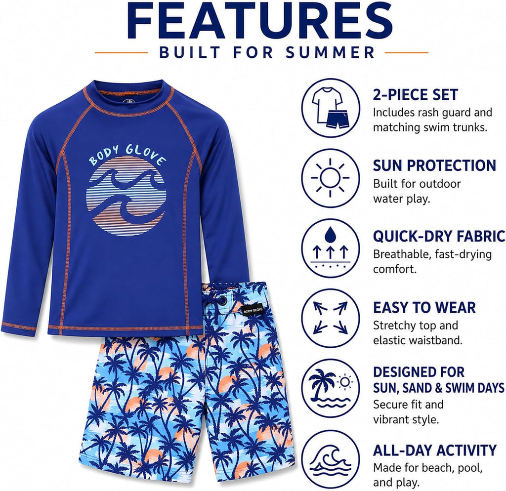 Boys 2 Piece Swim Set Rash Guard & Swim Trunks