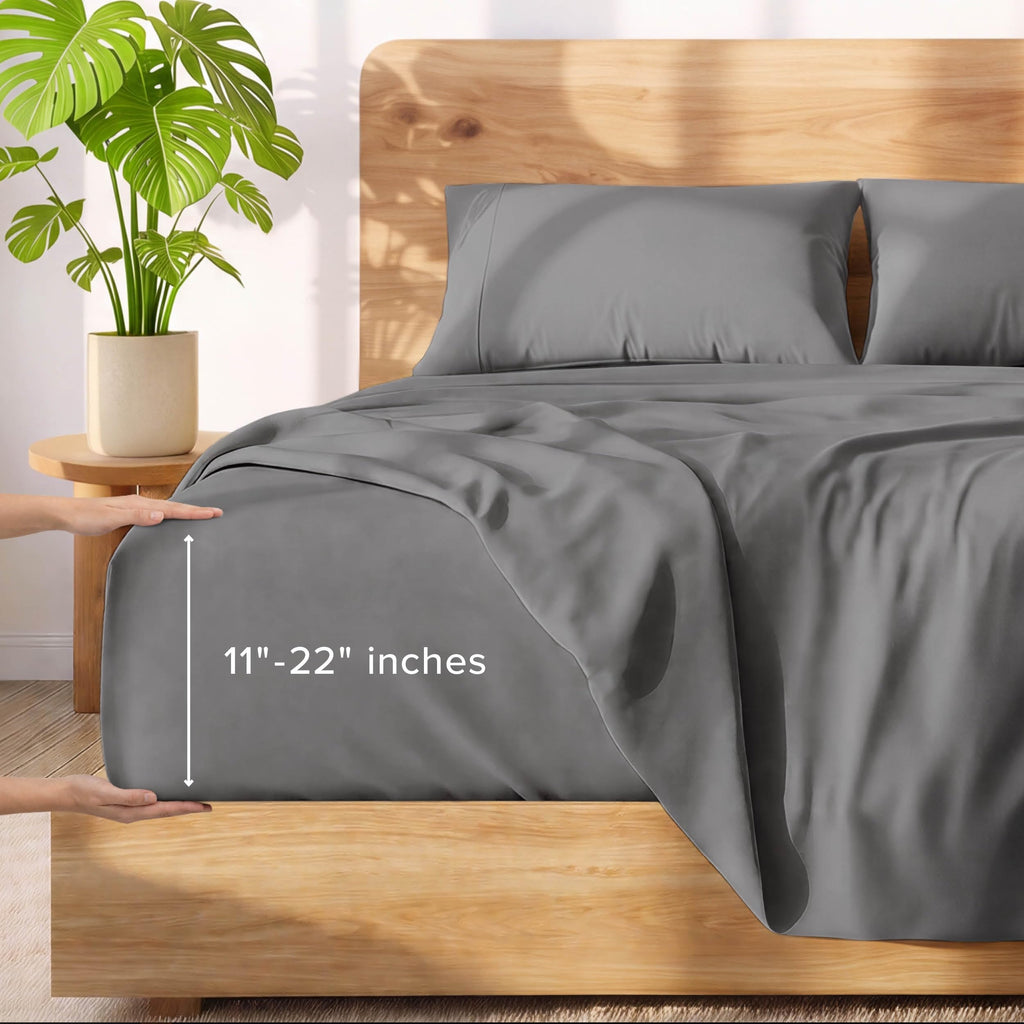 Deep Pocket 22" Sheet Set 1800 Ultra-Soft (King, Grey)