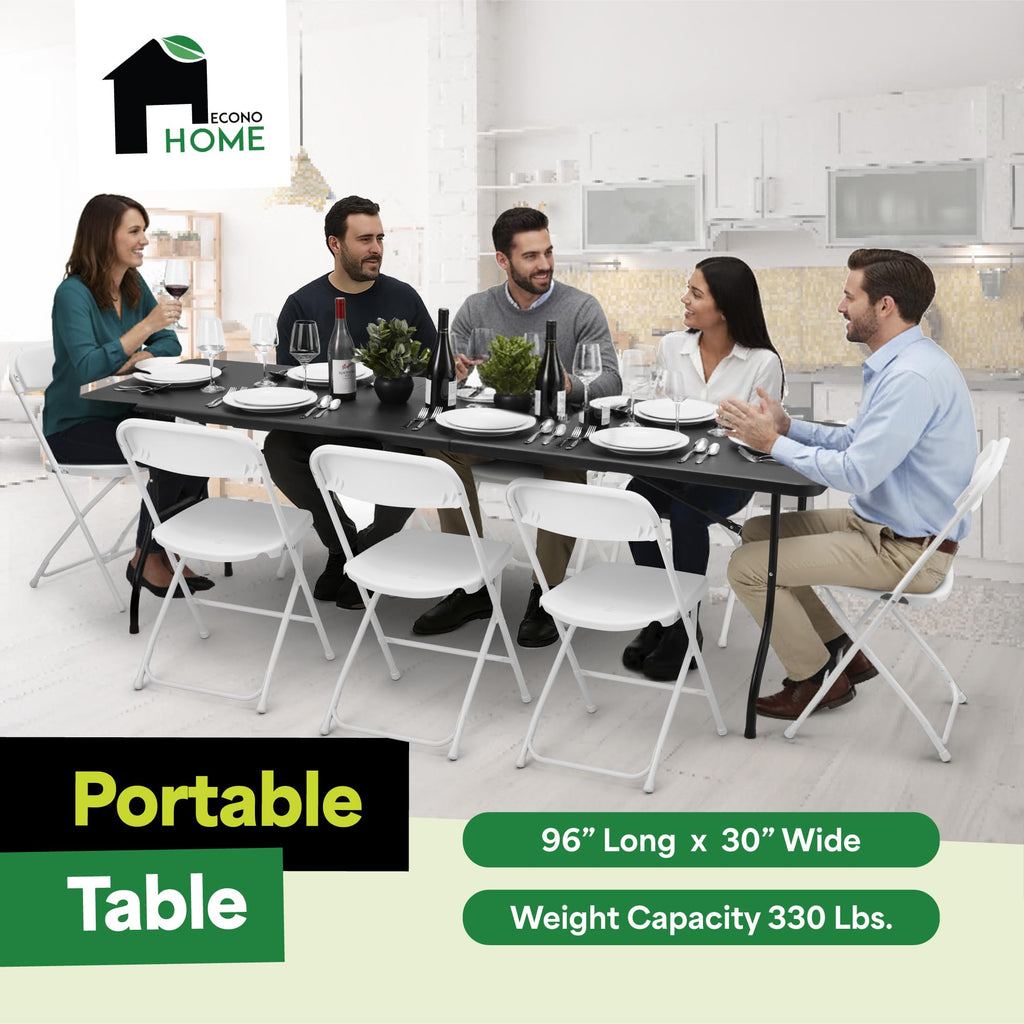 Black 8ft Folding Table with Handle | Heavy-Duty Foldable Table | Portable Table for Indoor & Outdoor Use | Perfect