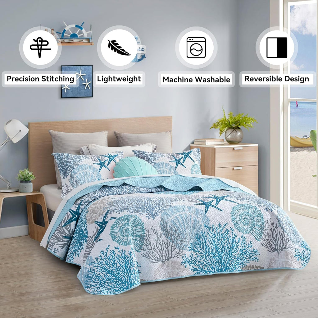 3 Piece Coastal Quilt Sets Full/Queen