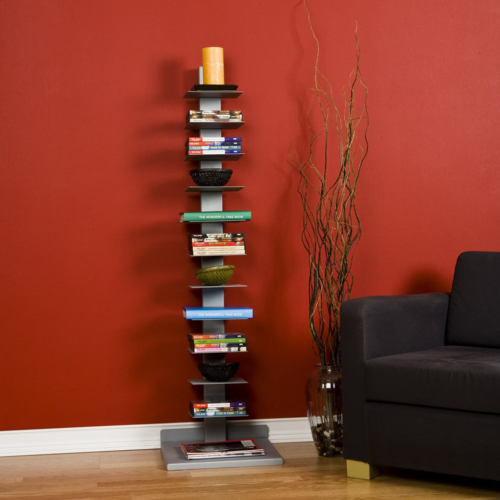 11- shelf Metal Spine Book Tower, Silver