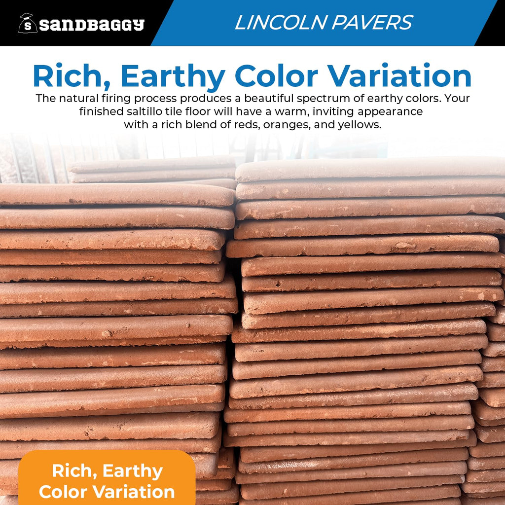 Lincoln Saltillo Tile 12x12 | Unsealed Handmade Square Mexican Terracotta Floor Tile - (12x12, 200, Count)