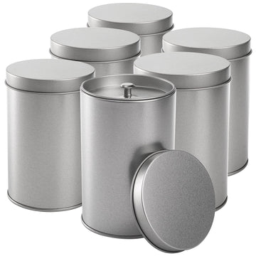 6 Pack Tea Tin Canister with Airtight Double Lids, 12 Fluid Oz Tin Can Box and Small Round Kitchen Canisters for