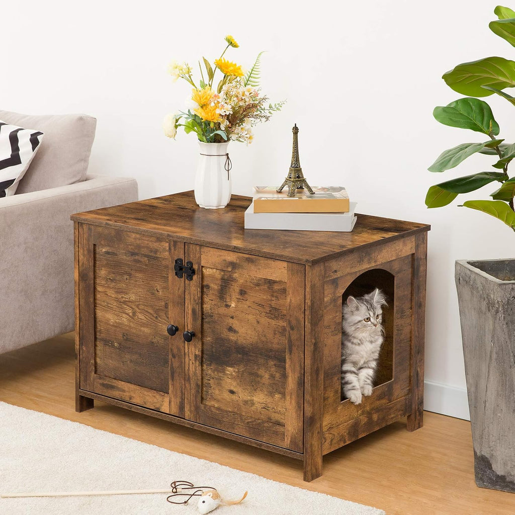 Litter Box Enclosure, Cat Litter Box Furniture with Removable Divider, Large Hidden Litter Box Furniture, Wooden Cat