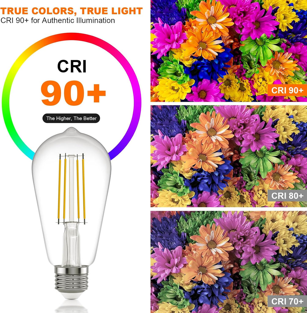 E26 LED Edison Bulbs: 8W Equivalent 80W Dimmable LED Bulbs - Vintage ST58 4000k ‎Neutral White - 800 Lumens High