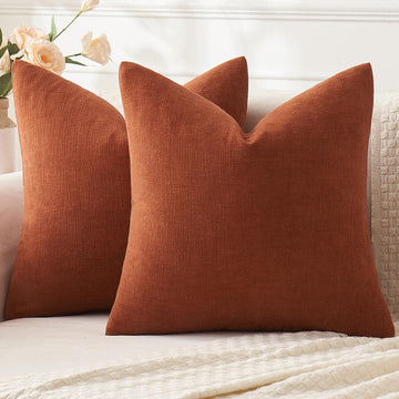 Fall Rust Terracotta Chenille Couch Throw Pillow Covers, 18x18