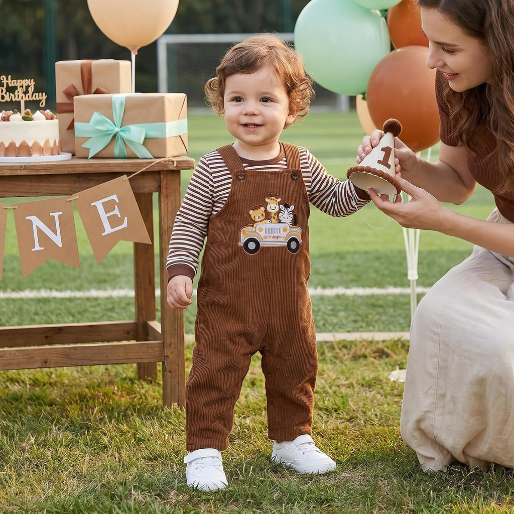 Toddler Baby Boy Birthday Outfits T-Shirt Overalls Pants Set