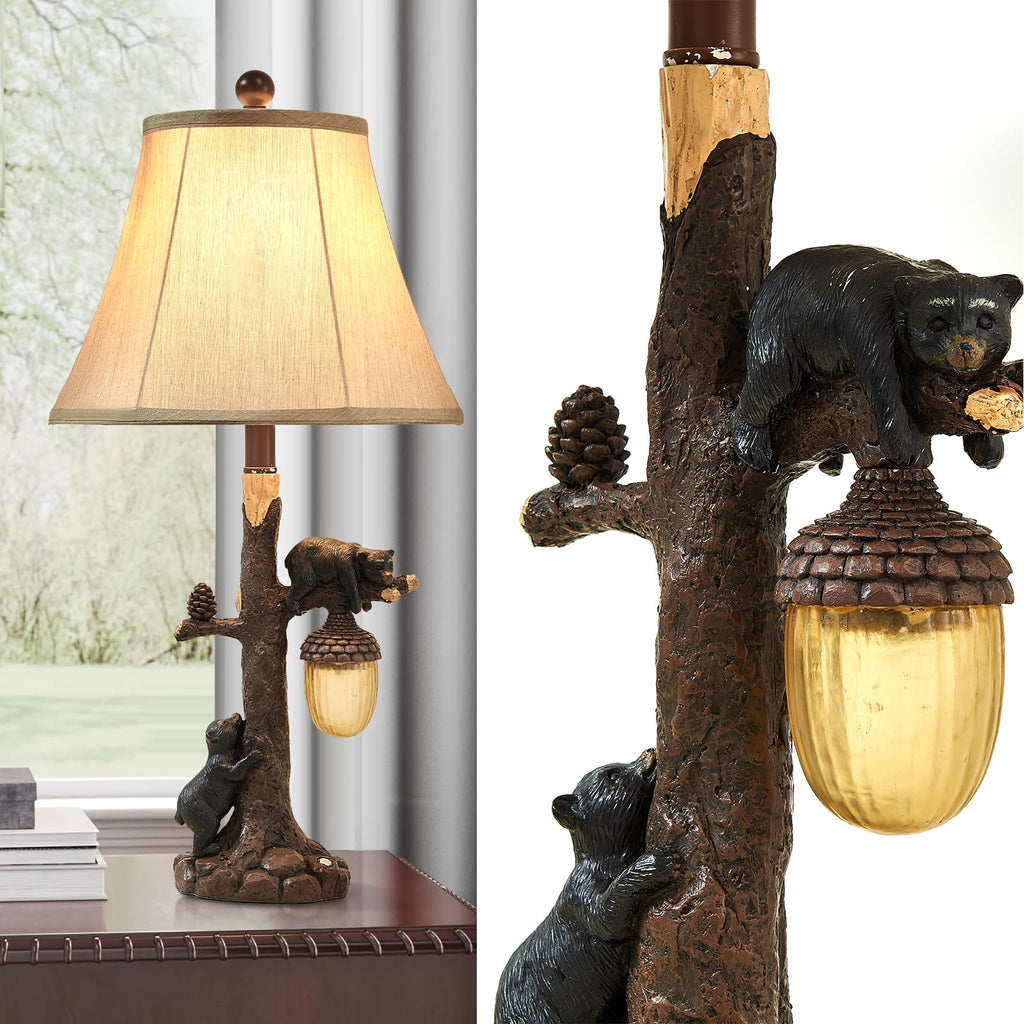 26" Rustic Western Bear Table Lamp with Nightlight Set of 2