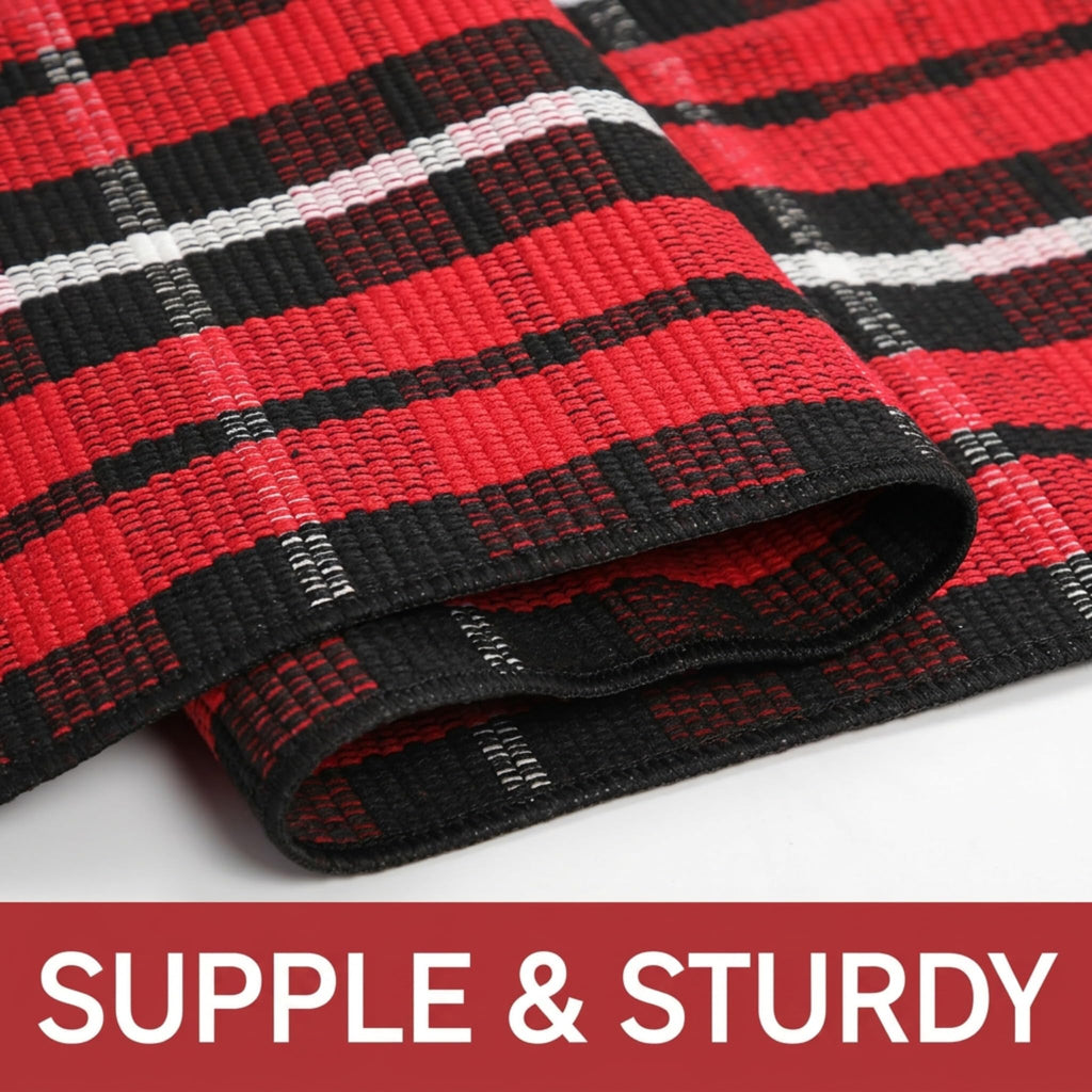 Cotton Buffalo Plaid Rug, 27.5x43 Christmas Red Black White Outdoor Rug Front Door Decorative Mat, Washable Doormat