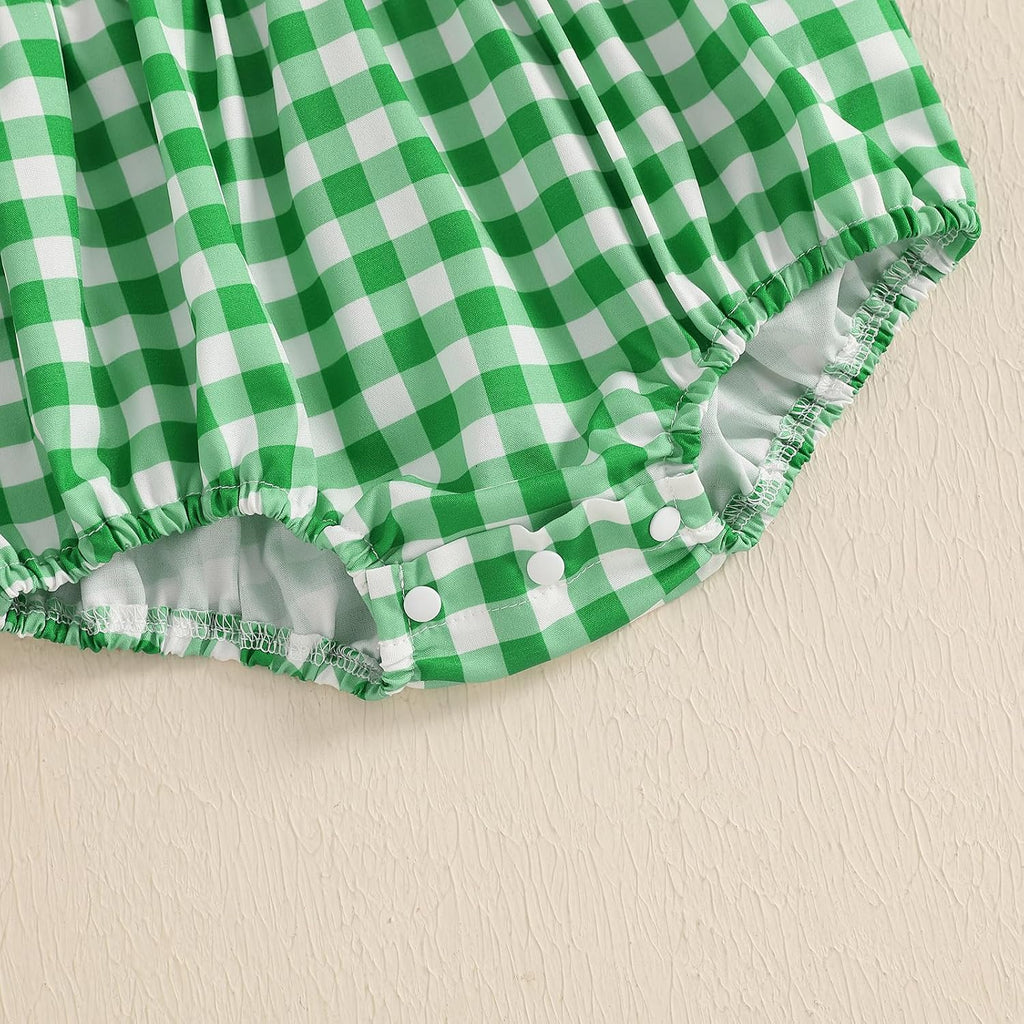Baby Girl Smocked Bubble Romper Golf Embroidery Short Sleeve Peter Pan Collar Bodysuit Newborn Summer Clothes