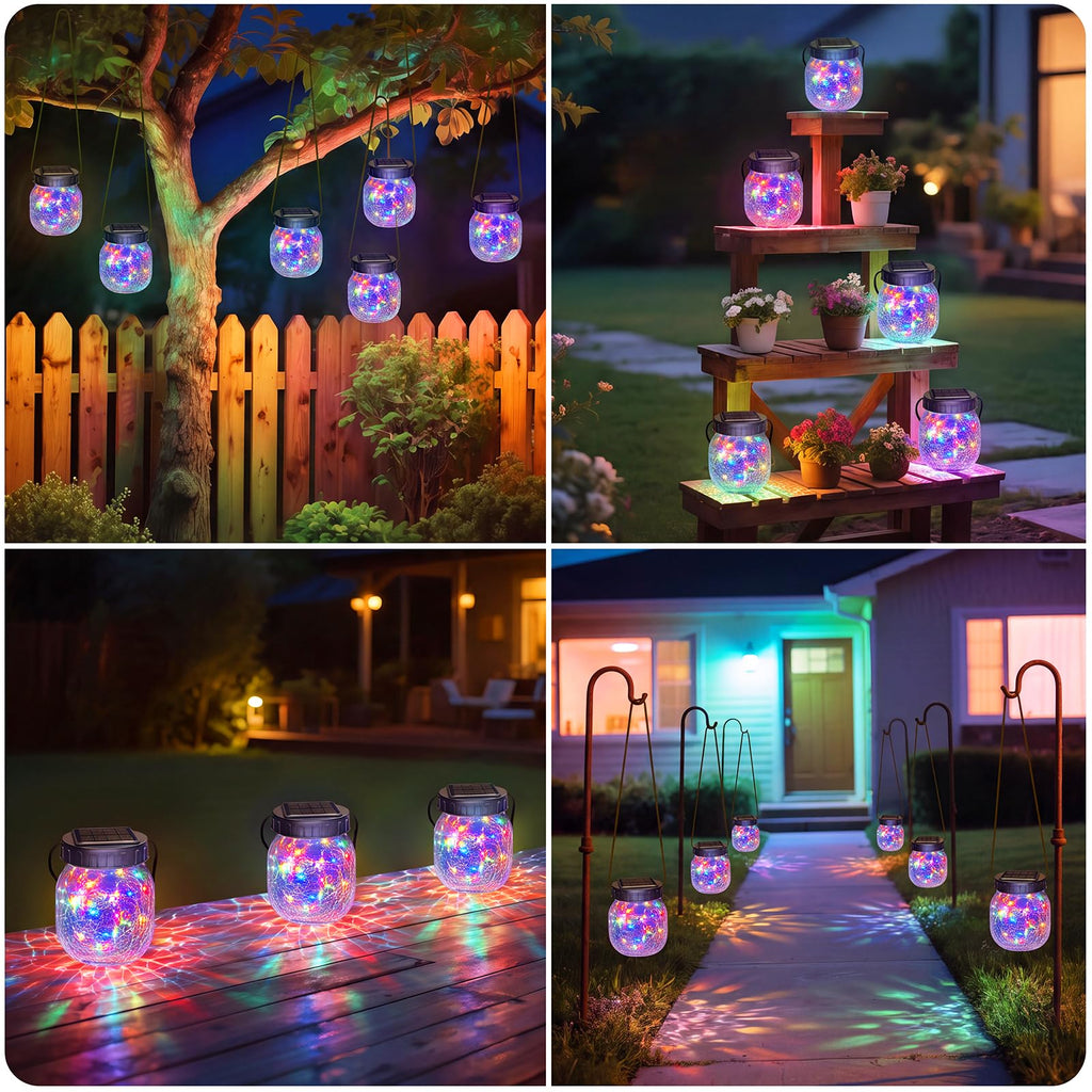 18 Pack Solar Lantern Outdoor Lights, Multi-Coloured Solars Lanterns with 28 LED, Crackle Glass Ball Waterproof