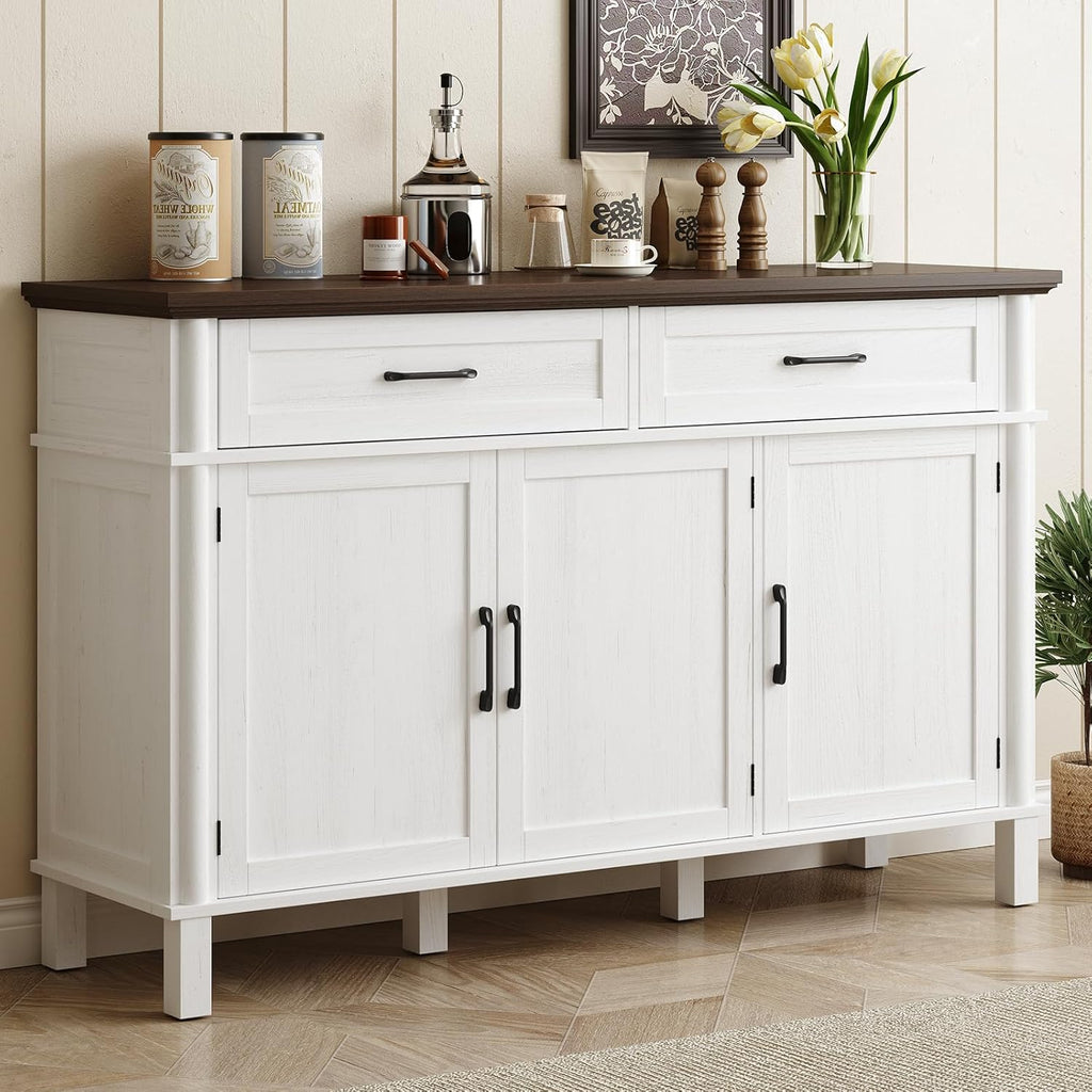 55 Inch Buffet Cabinet with Storage, Farmhouse Sideboard Buffet w/2 Drawers and 3 Doors