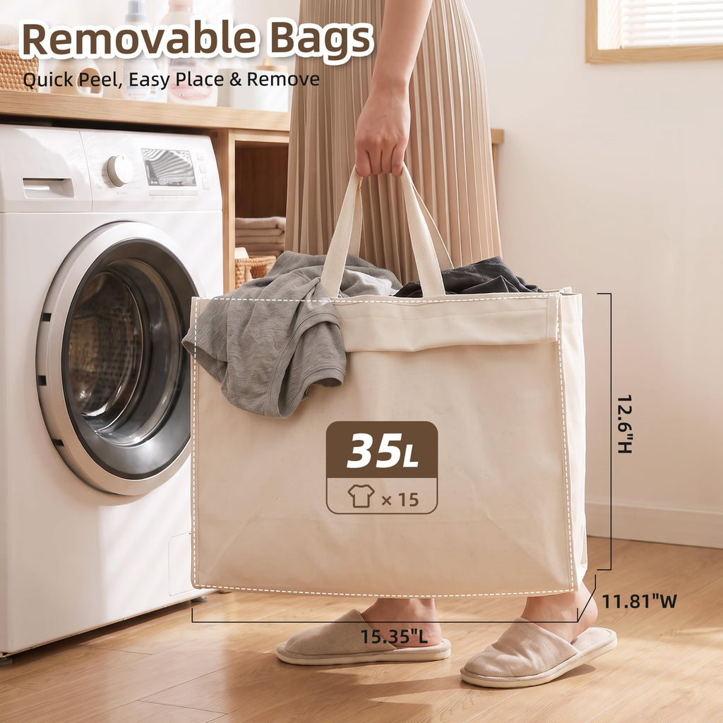 3-Tier Double Column Vertical Rolling Laundry Hamper, 6 Removable Bags