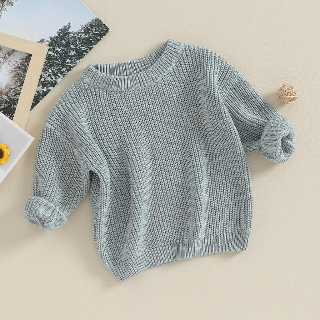 Baby Girl Boy Toddler Knit Sweater Cute Round Neck Long Sleeve Blouse Pullover Oversized Sweatshirt Warm Kids Tops