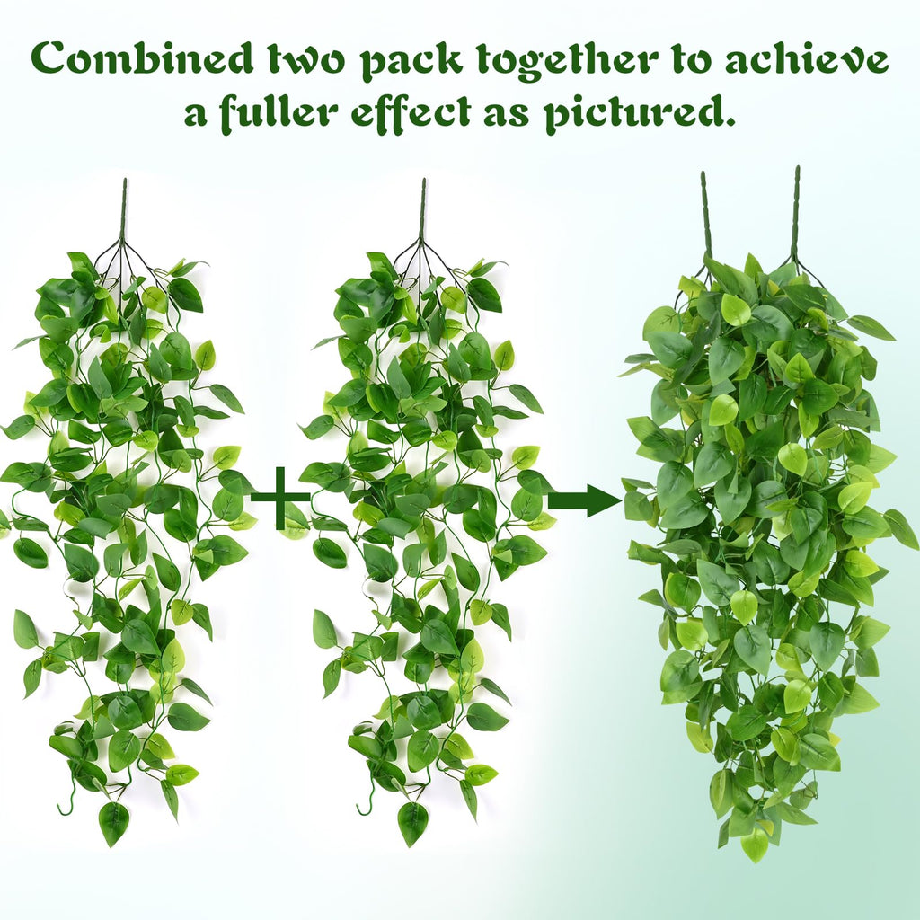Fake Hanging Plants, 4Pcs Faux Ivy Pothos Vines Greenery