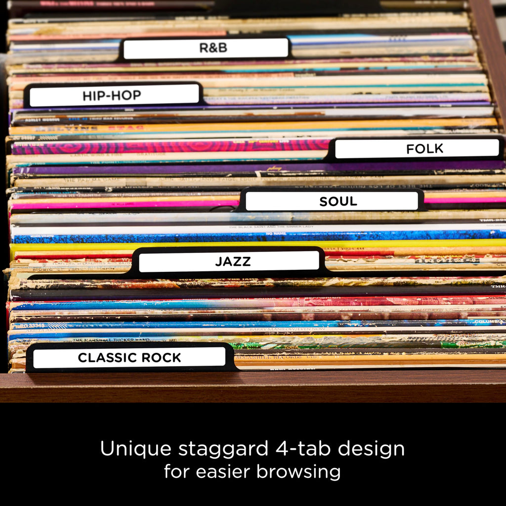 Heavy Duty Vinyl Album Dividers, 12", Black, Set of 32, Personalizable