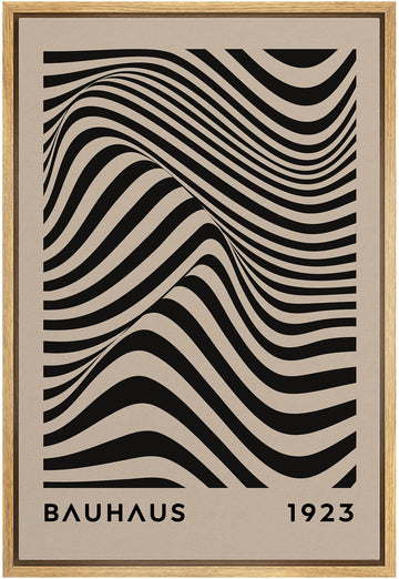 Framed Canvas Print Wall Art Mid-Century Bauhaus Black Stripe Illusion Shapes Abstract Illustrations Modern Art