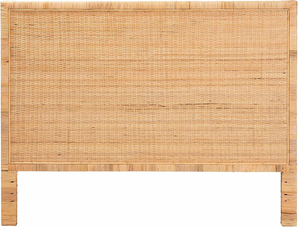 Bohemian Natural Rattan and Mahogany Wood King Headboard