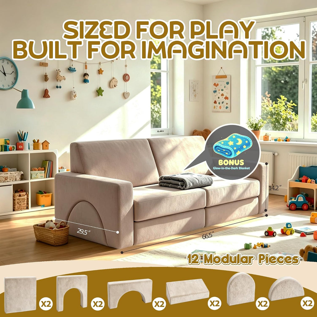 Pcs Modular Kids Play Couch, Kids Sofa for Playroom - Cream