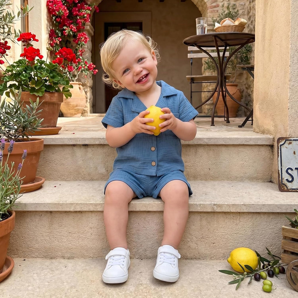 Baby Boys Clothes Set Toddler Infant Boys Button-down Shirt Tops + Cotton Gauze Shorts Summer Outfit 2PCS with Pockets