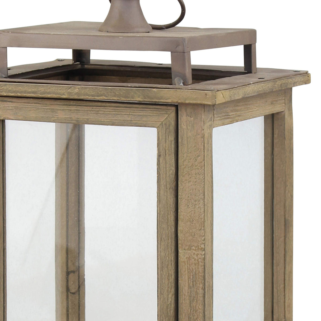 18 Inch Rustic Wooden Candle Hurricane Lantern, For Table Top, Mantle, Wall Hanging, or Garden Display, Indoor &