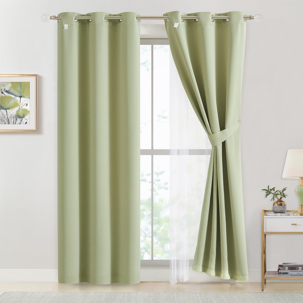 Sage Green Blackout Curtains with Sheer Overlay Mix and Match Double Layer Thermal Insulated Window Panels 84 inch