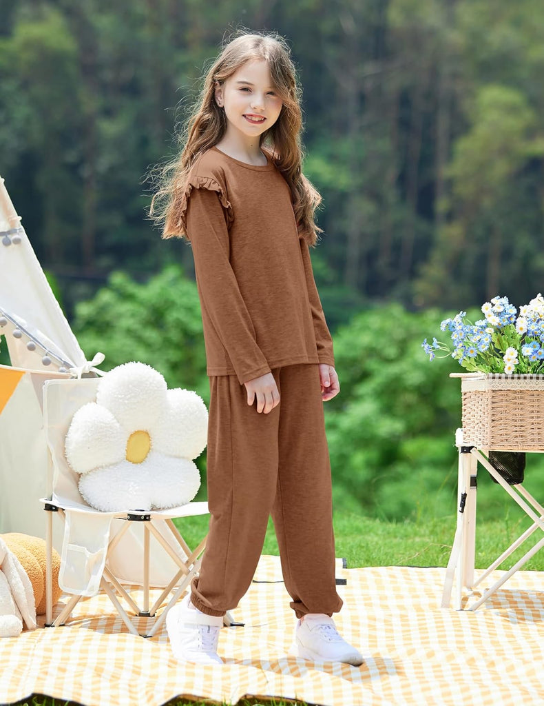 Kids Girls Clothes Ruffled Tops and Pants Sets 2 Piece Fall Outfits