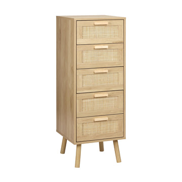 Rattan Dresser, Tall Dresser with 5 Hand Made Rattan Decorated Drawers, Small Chest of Drawers, Closet, Hallway