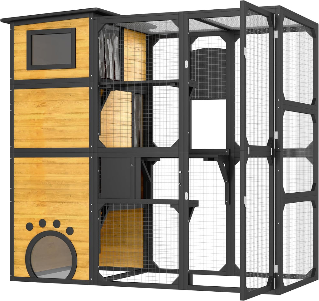 Large Cat Catio 4 Tiers Cat Enclosure for Outdoor, Brown